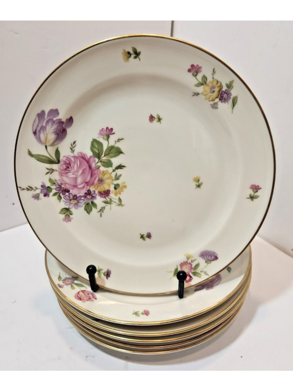 Vtg Rosenthal Elfenbein Else K2922 Salad Plates Set of 6 Floral with Gold Trim